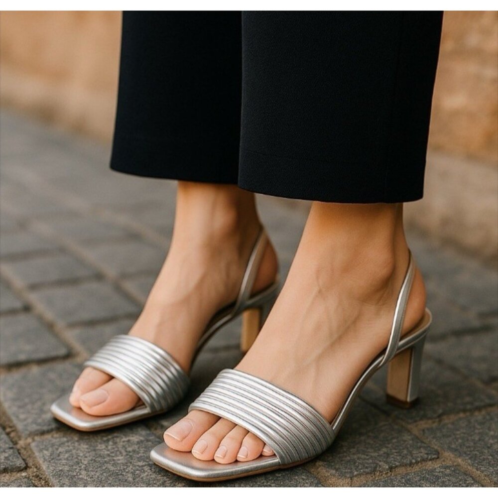Elegant Silver Heeled Sandals
